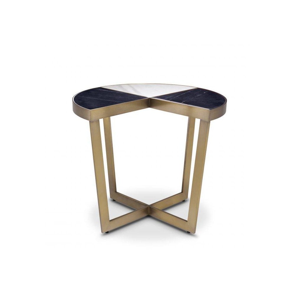 Side Table Turino, Brushed Brass Finish, Black Marble, White Marble