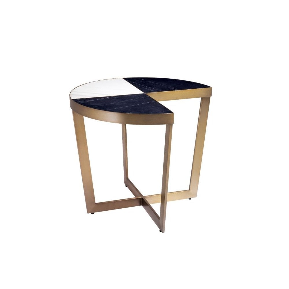 Side Table Turino, Brushed Brass Finish, Black Marble, White Marble