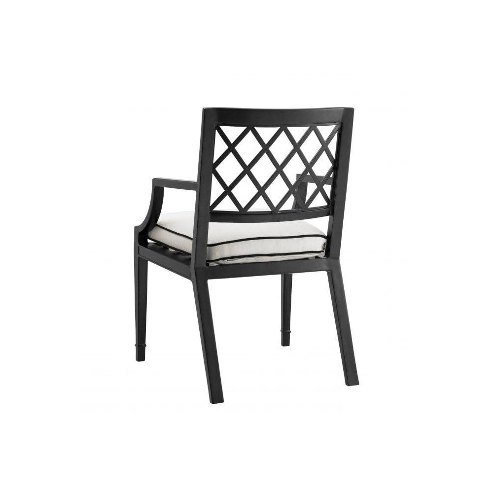 Dining Chair Paladium with arm, Matte Black Finish, Sunbrella Canvas