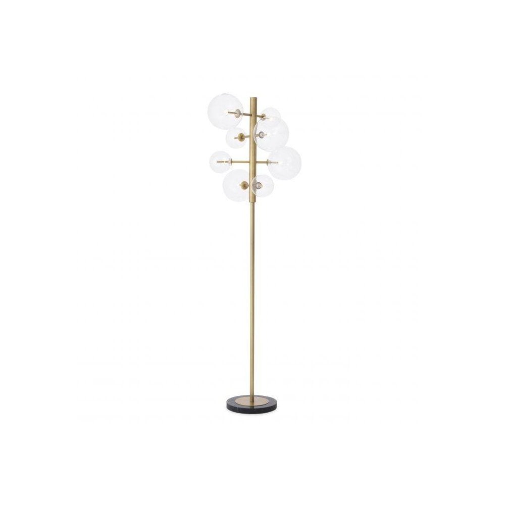 Floor Lamp Argento, Antique Brass Finish, Clear Glass, Black Marble Base