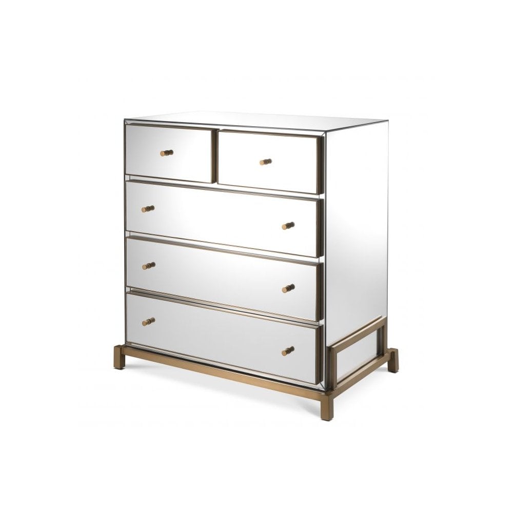 Chest Clarington, Mirror Glass, Brushed Brass Finish