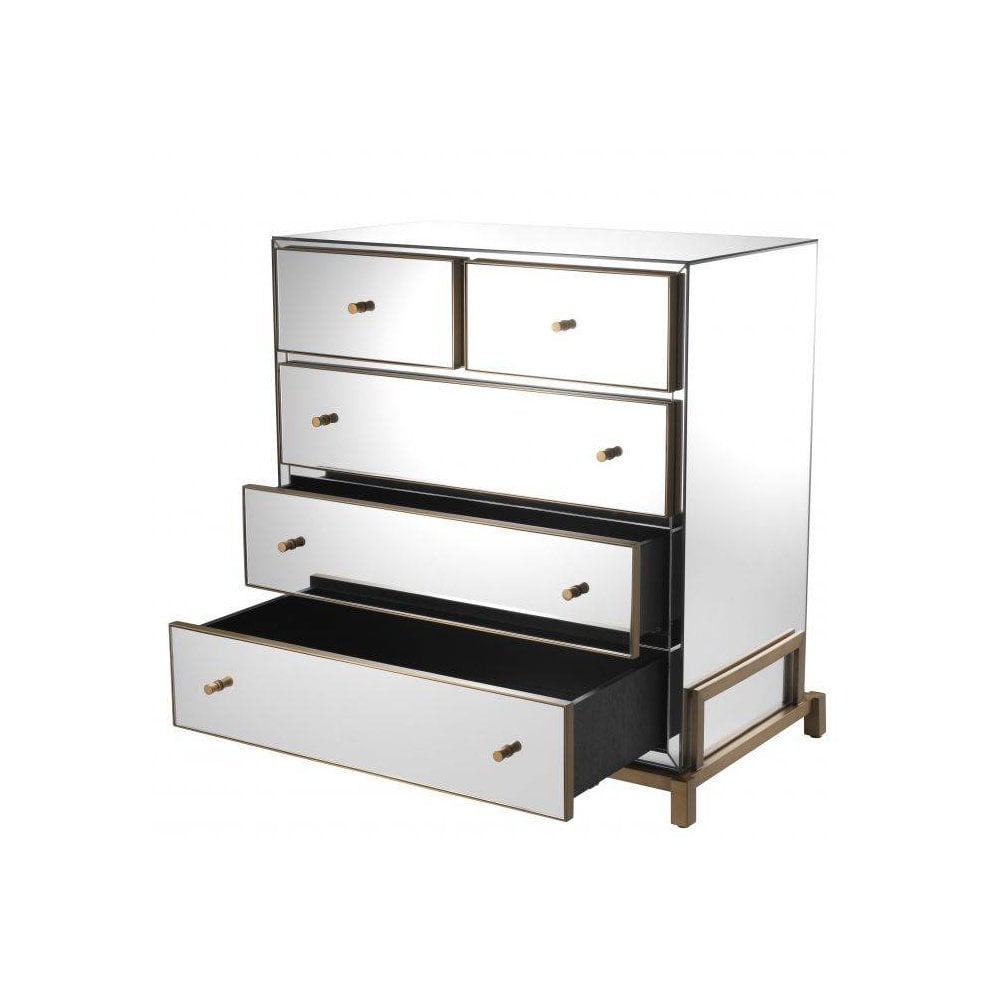 Chest Clarington, Mirror Glass, Brushed Brass Finish