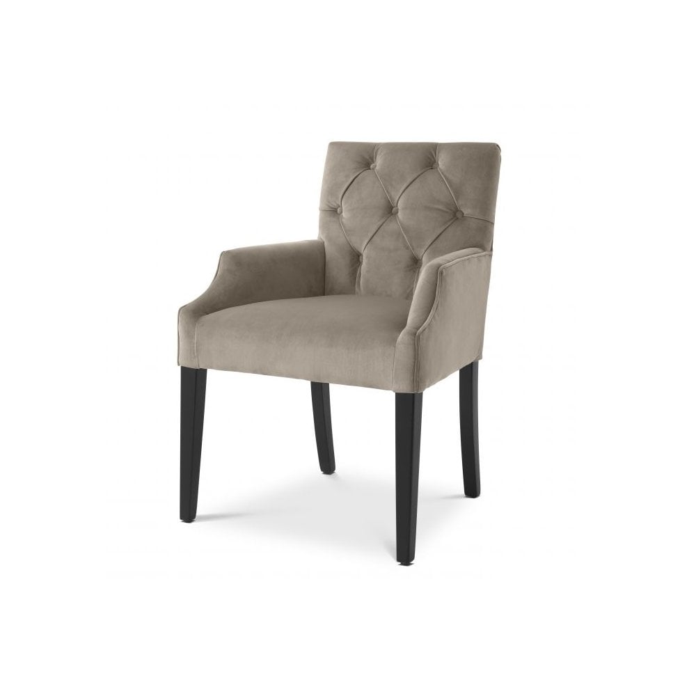 Dining Chair Atena with arm, Savona Greige Velvet, Black Legs