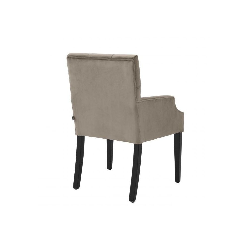 Dining Chair Atena with arm, Savona Greige Velvet, Black Legs