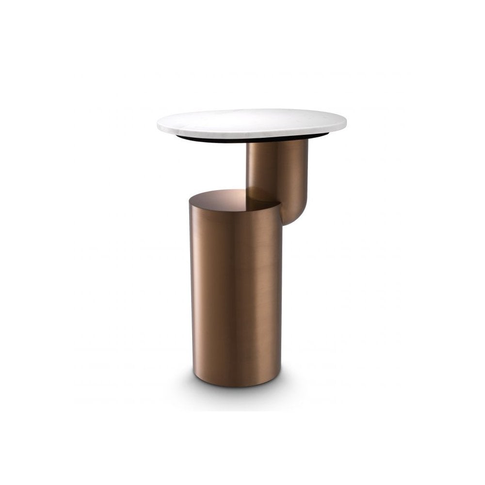 Side Table Tosca, Brushed Copper Finish, White Marble