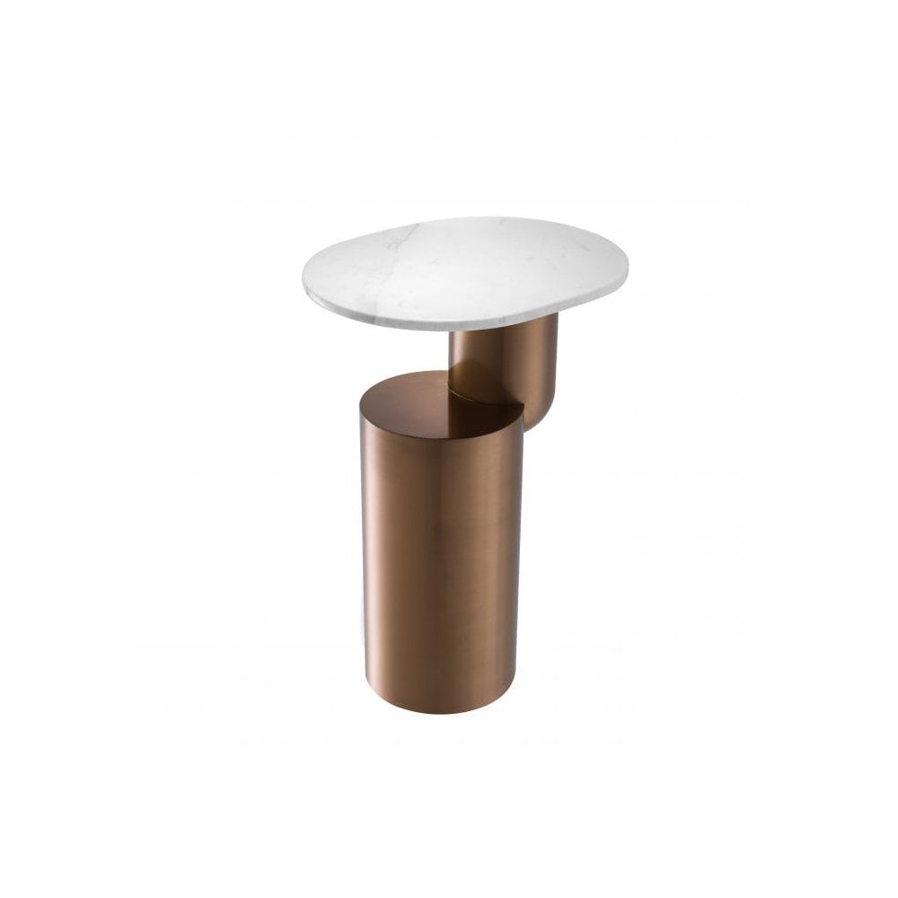 Side Table Tosca, Brushed Copper Finish, White Marble