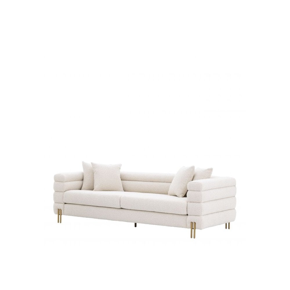 Sofa York, Bouclé Cream, Brushed Brass Legs