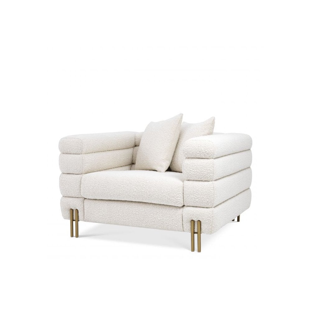 Chair York, Bouclé Cream, Brushed Brass Legs