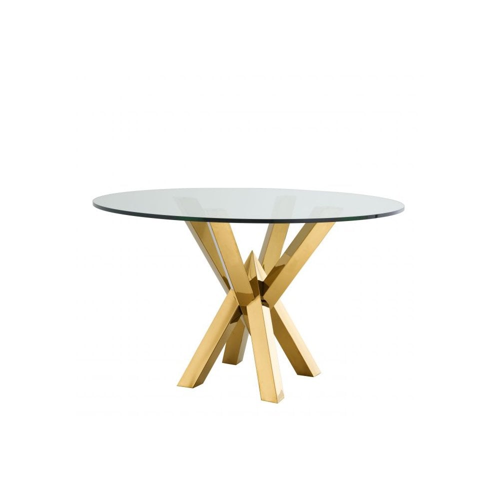 Dining Table Triumph, Gold Finish, Clear Glass