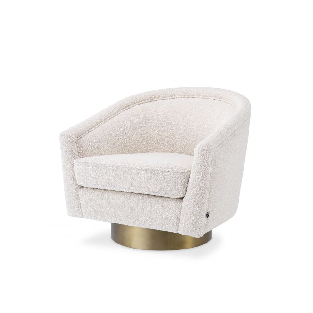 Swivel Chair Catene, Bouclé Cream, Matte Gold Swivel Base