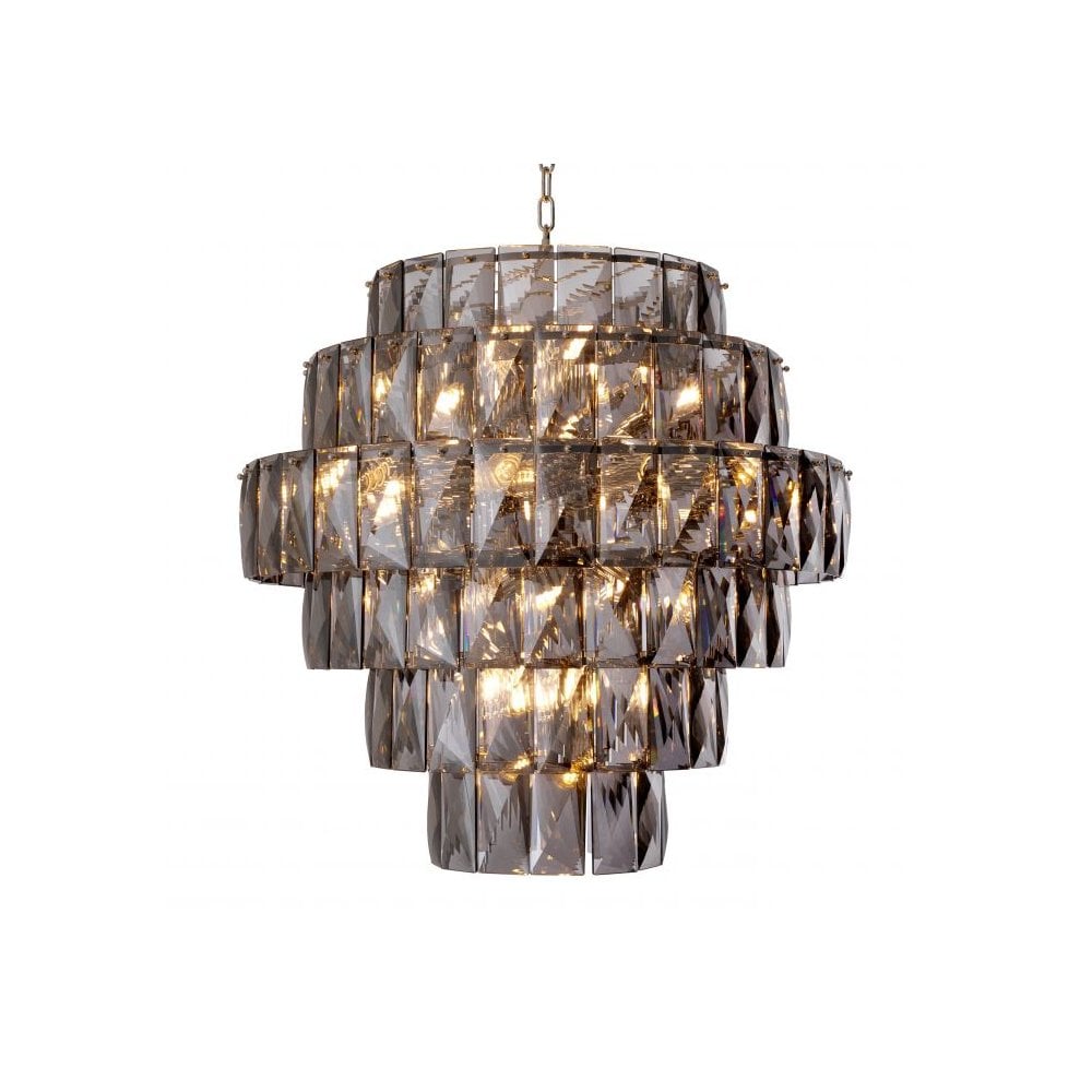 Chandelier Amazone L, Nickel Finish, Smoke Glass