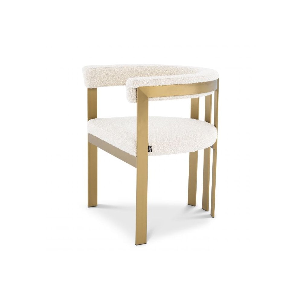 Dining Chair Clubhouse, Brushed Brass Finish, Bouclé Cream