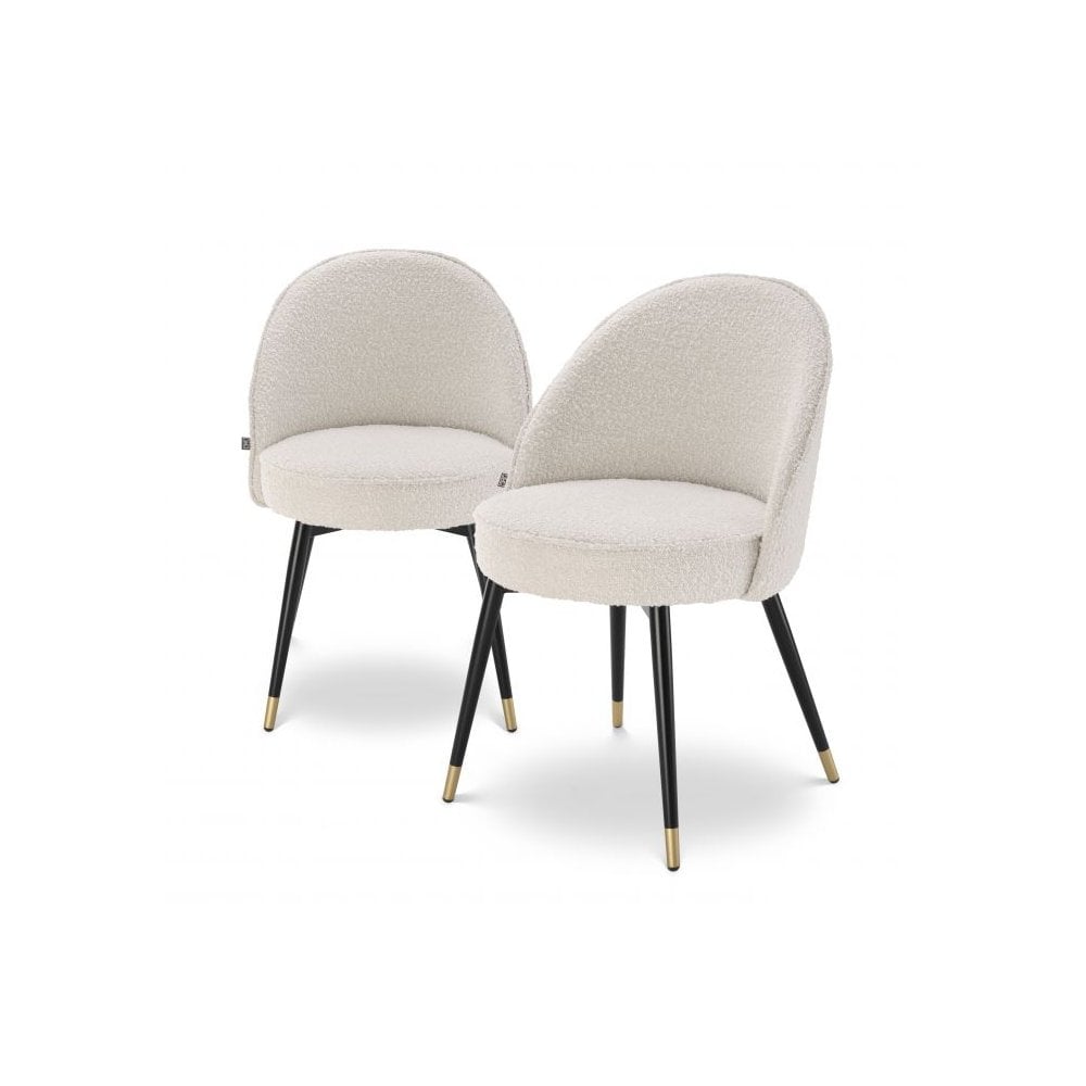 Dining Chair Cooper set of 2, Bouclé Cream, Black & Brass Legs