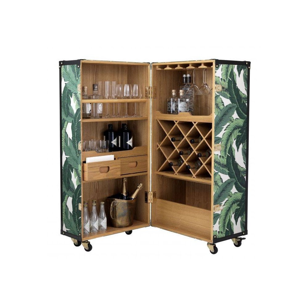 Wine Cabinet Martini Bianco, Mustique Green, Gold Hardware, Black Leather Look