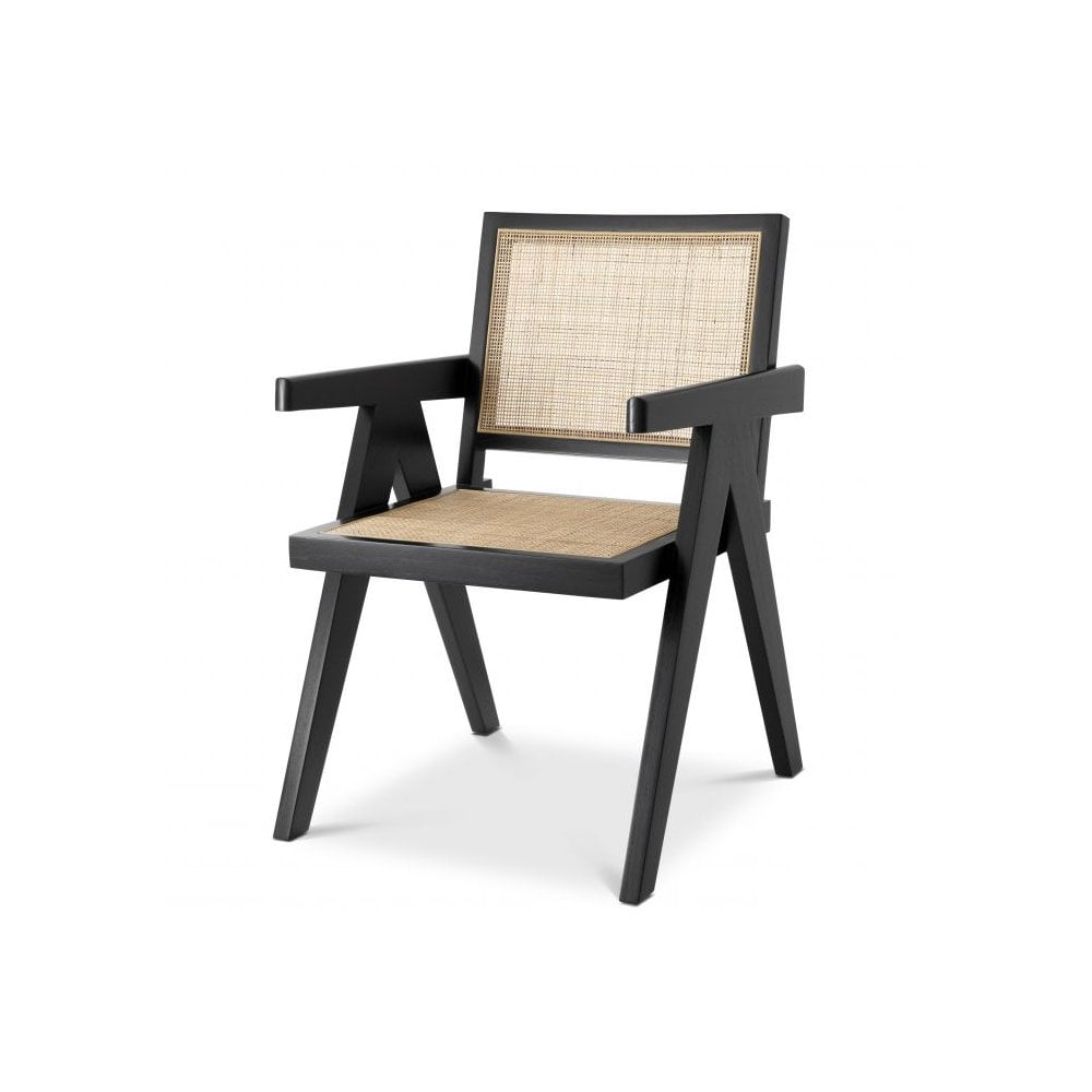 Dining Chair Aristide, Black Finish, Rattan Cane Webbing