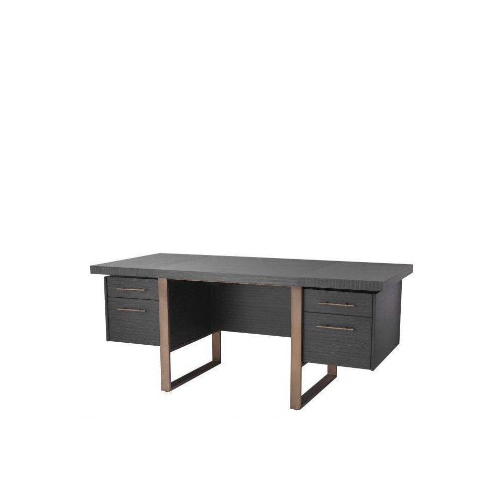 Desk Canova, Charcoal Grey Oak Veneer, Medium Bronze Finish