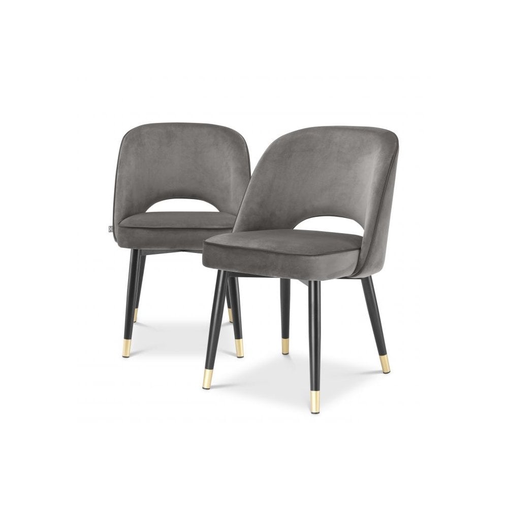 Dining Chair Cliff set of 2, Savona Grey Velvet, Black Faux Leather Piping