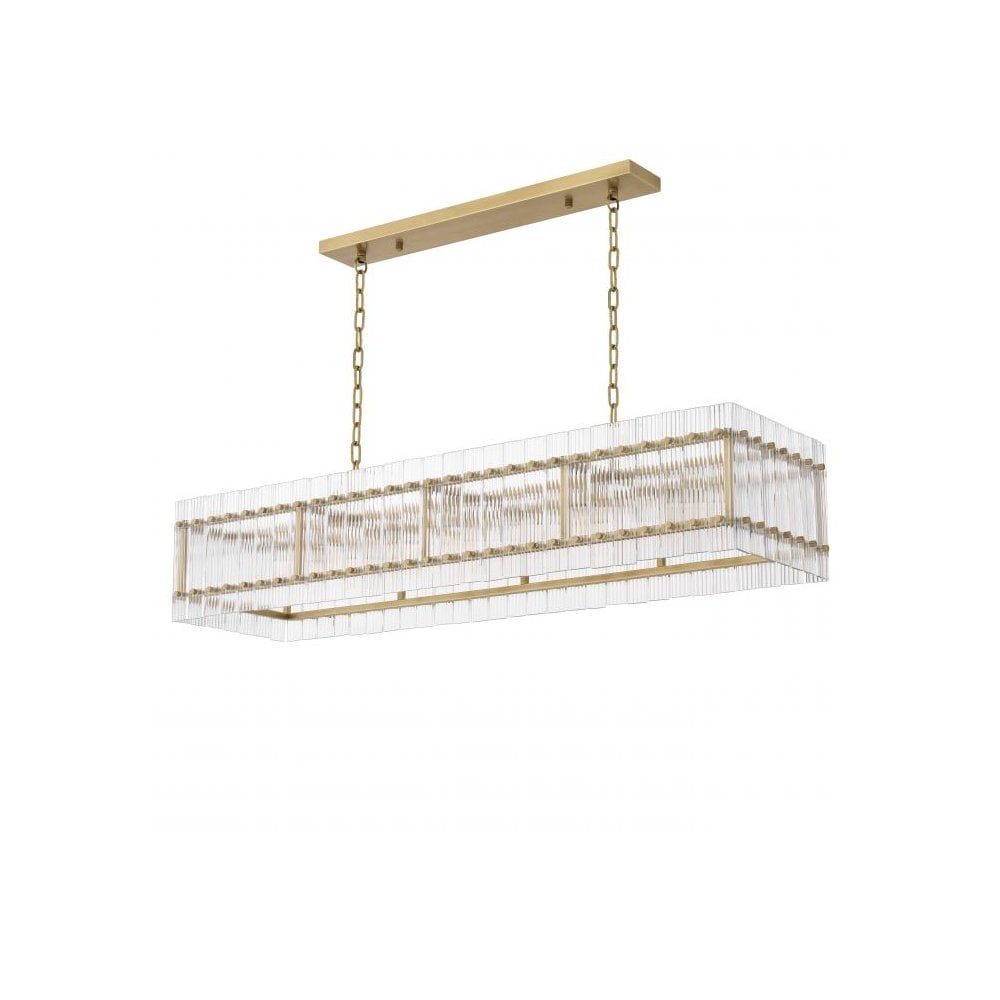 Chandelier Ruby rectangular, Antique Brass Finish, Clear Glass