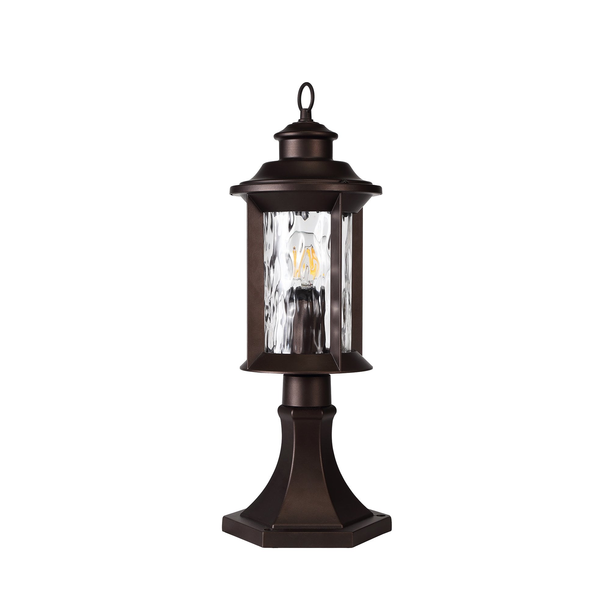 Pedestal Lamp, 1 x E27, Antique Bronze/Clear Ripple Glass, IP54, 2yrs Warranty