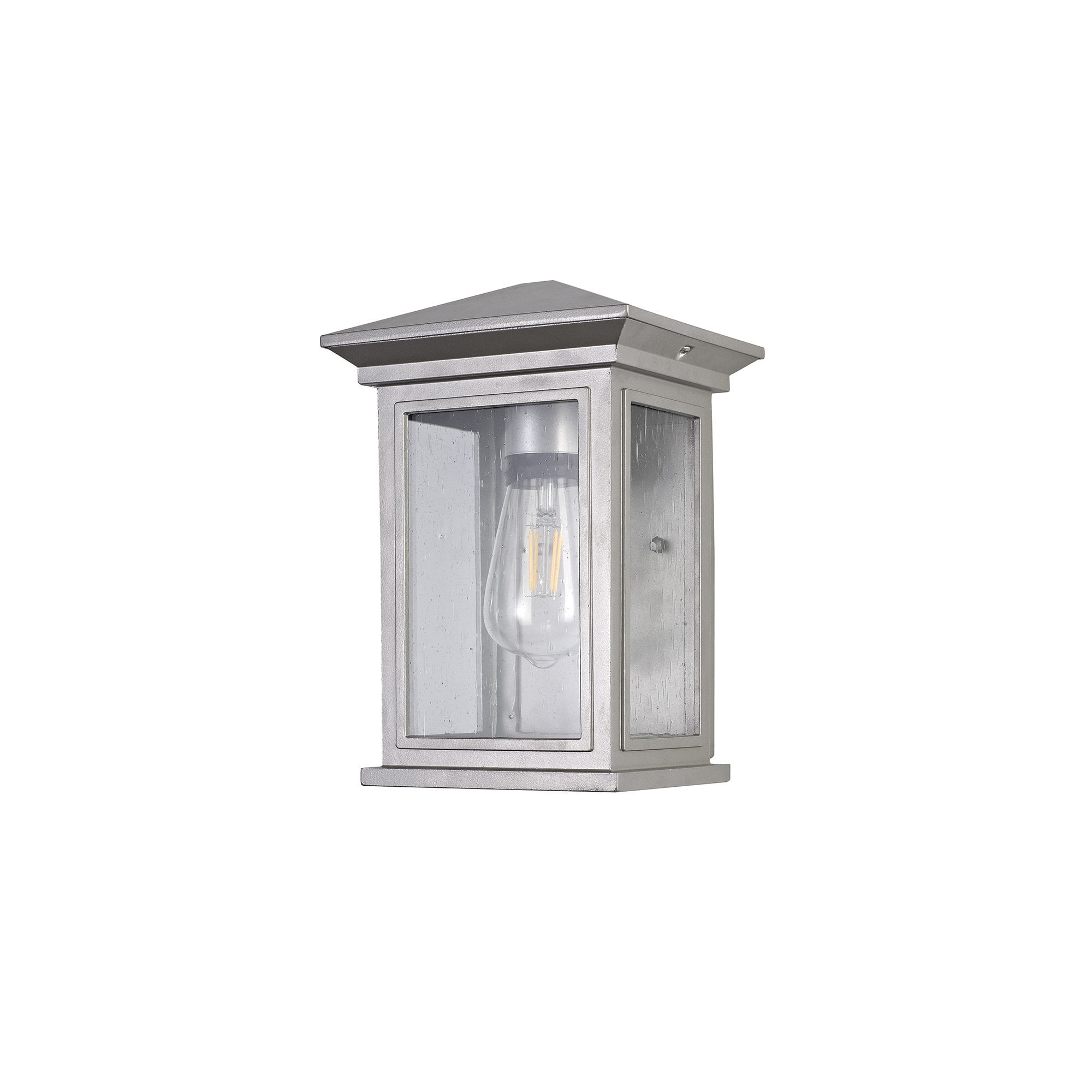 Flush Wall Lamp, 1 x E27, IP54, Silver Grey/Clear Seeded Glass, 2yrs Warranty