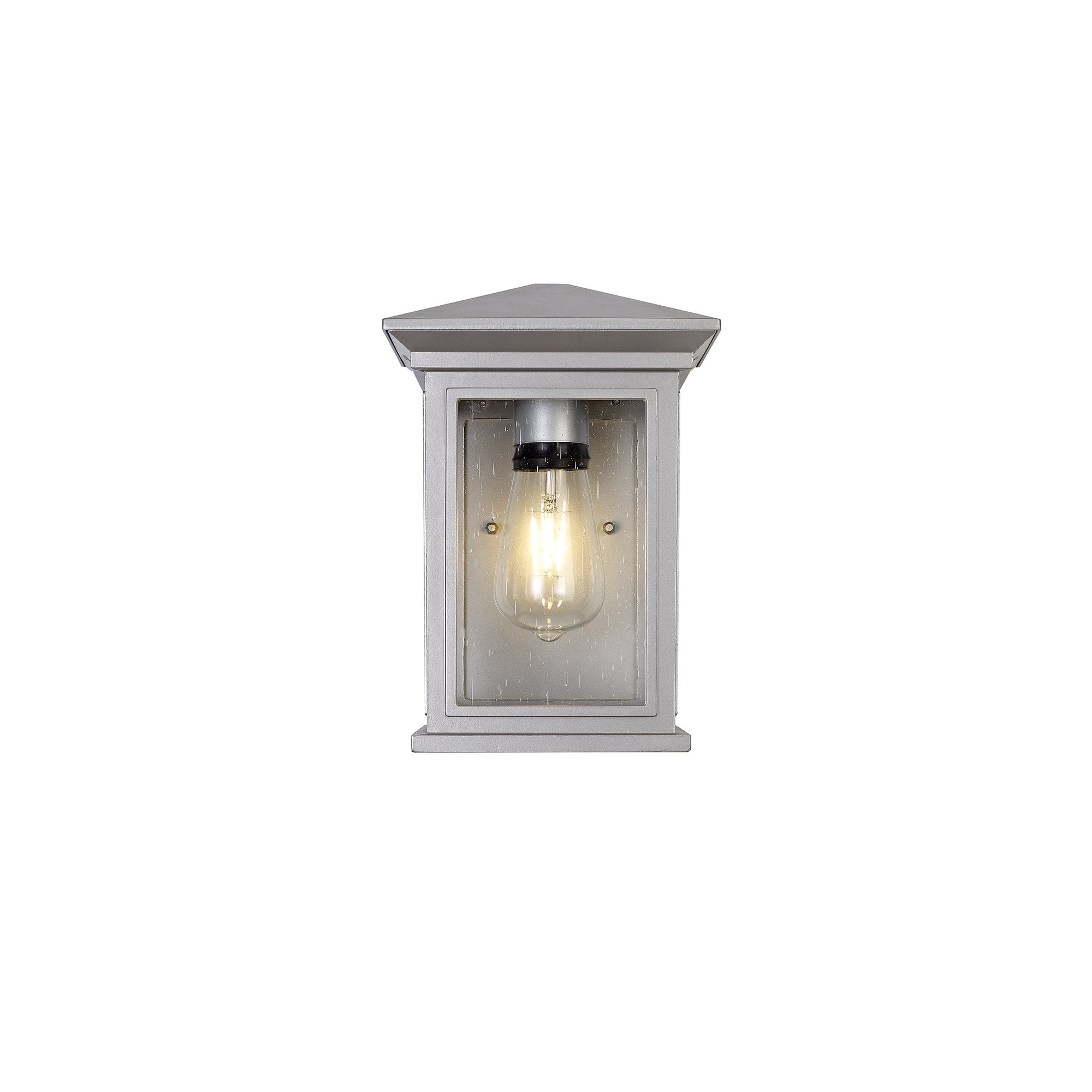 Flush Wall Lamp, 1 x E27, IP54, Silver Grey/Clear Seeded Glass, 2yrs Warranty