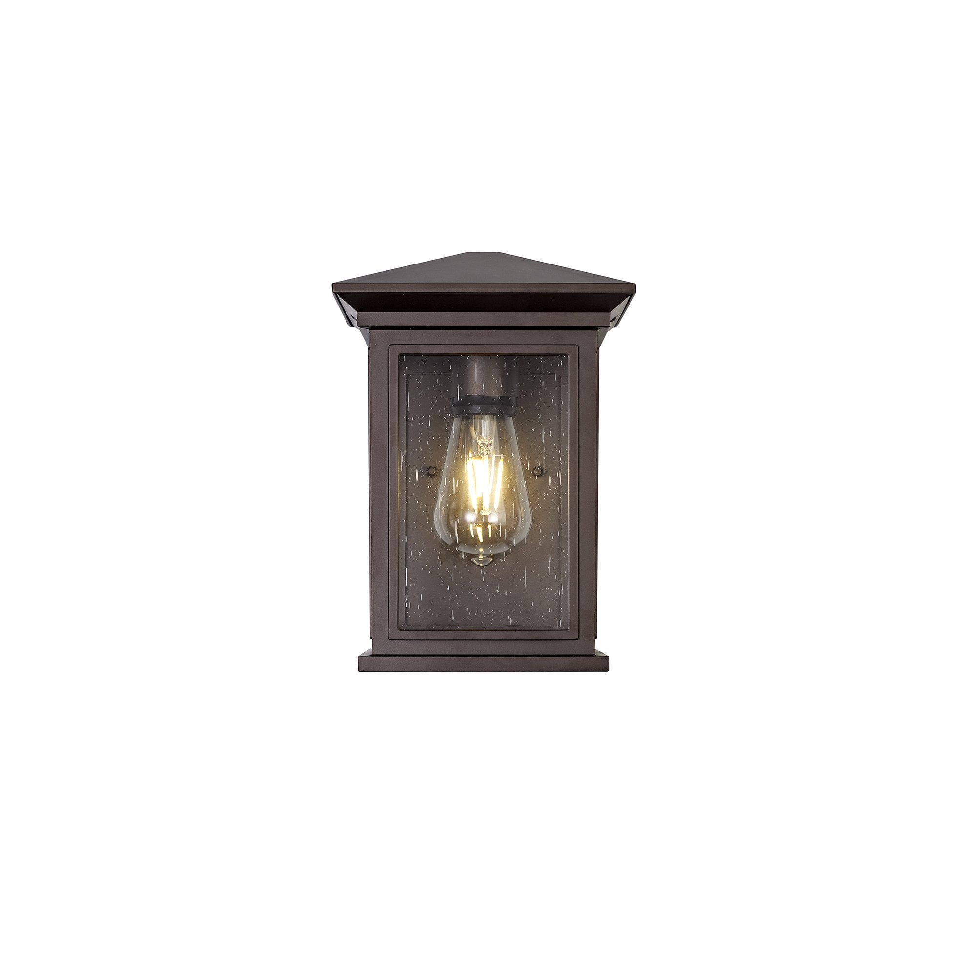 Flush Wall Lamp, 1 x E27, IP54, Antique Bronze/Clear Seeded Glass, 2yrs Warranty