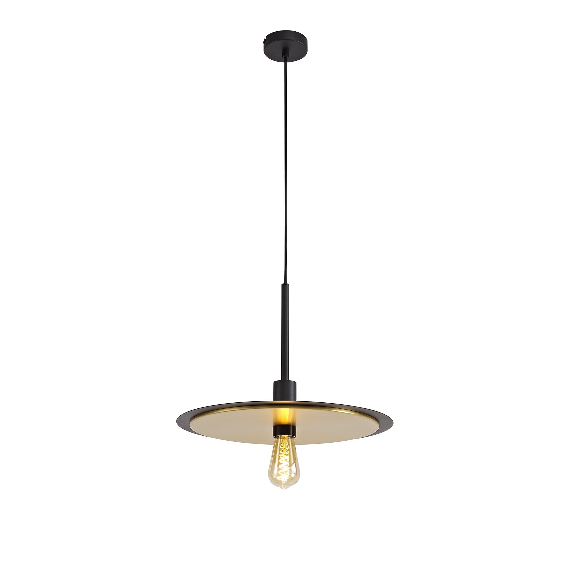 Single 3 In1 Ceiling Flush, Semi-Fush & Pendant Light, 1 Light Adjustable E27, Black/Gold