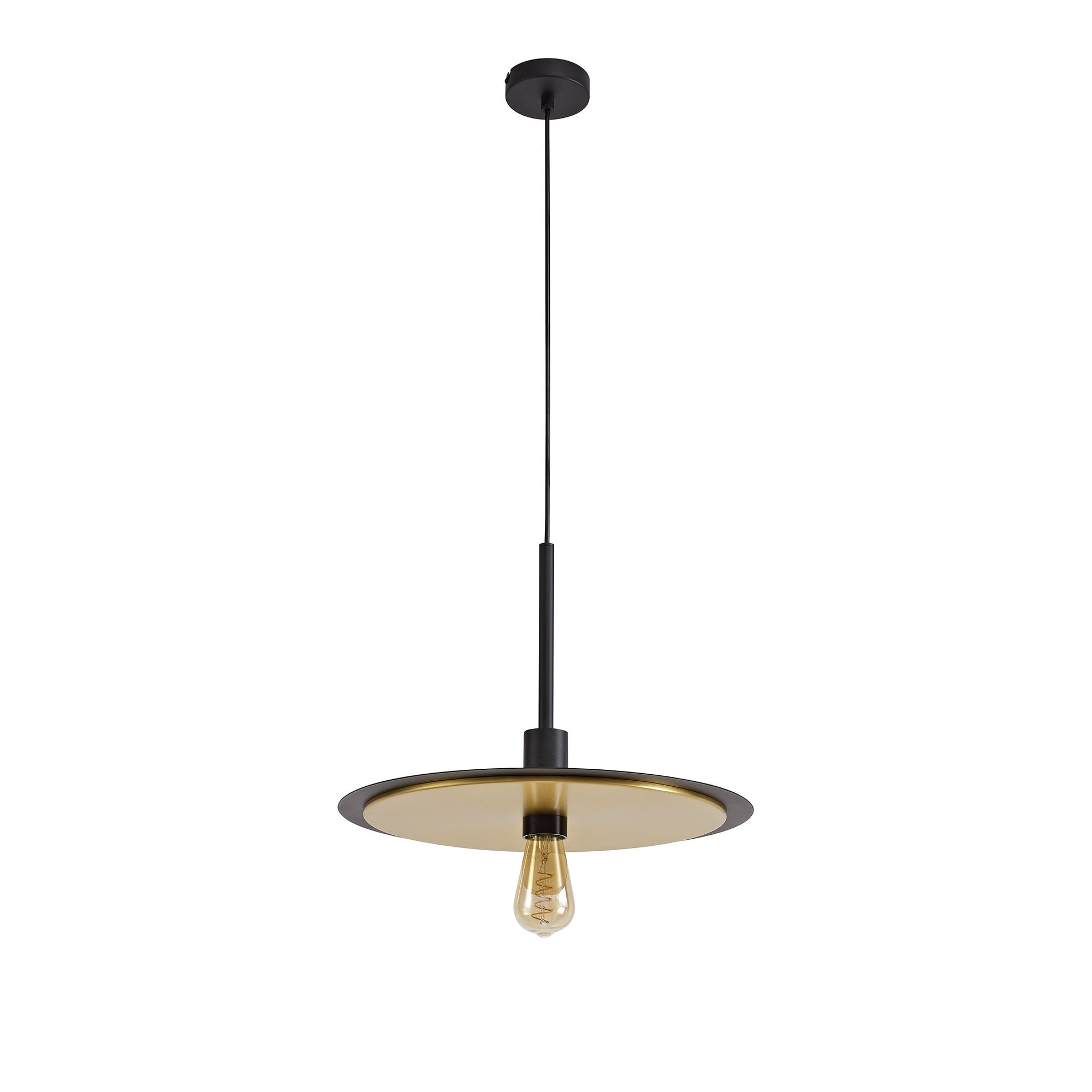 Single 3 In1 Ceiling Flush, Semi-Fush & Pendant Light, 1 Light Adjustable E27, Black/Gold