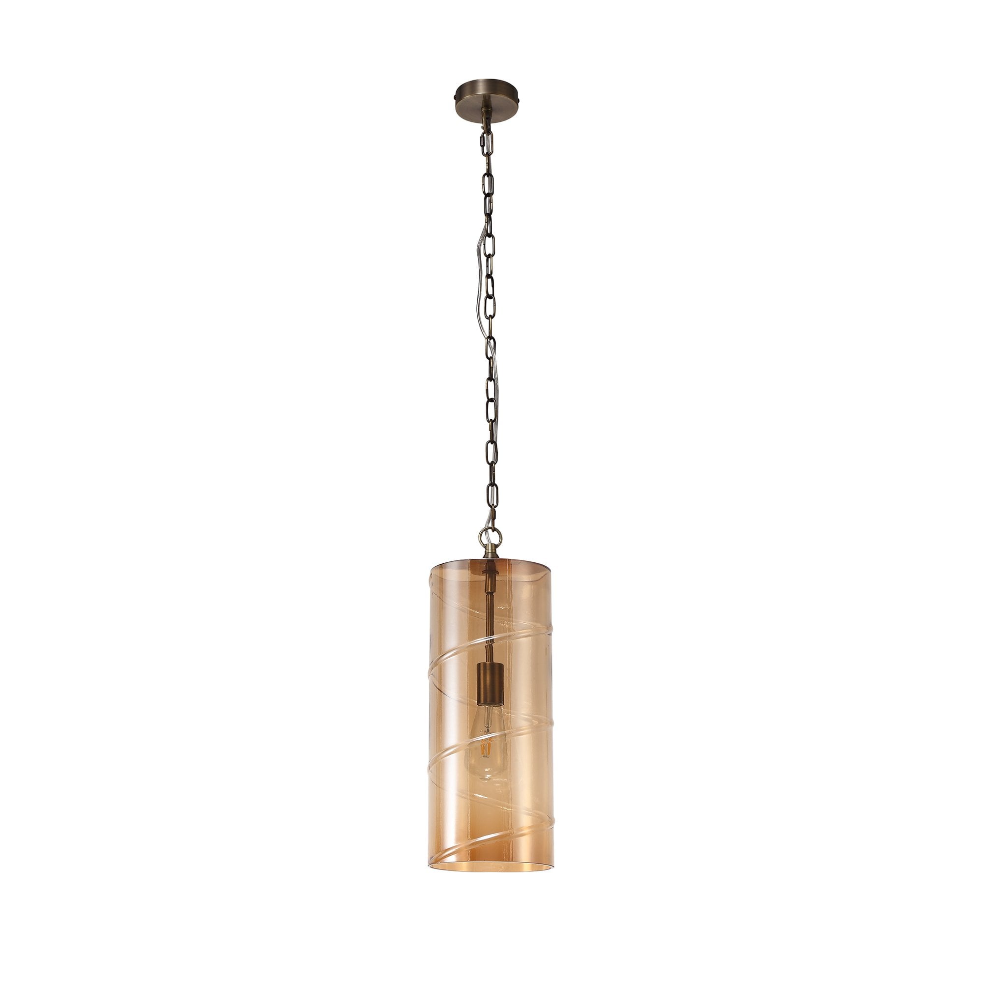 Pendant, 1 Light E27, Antique Brass/Amber