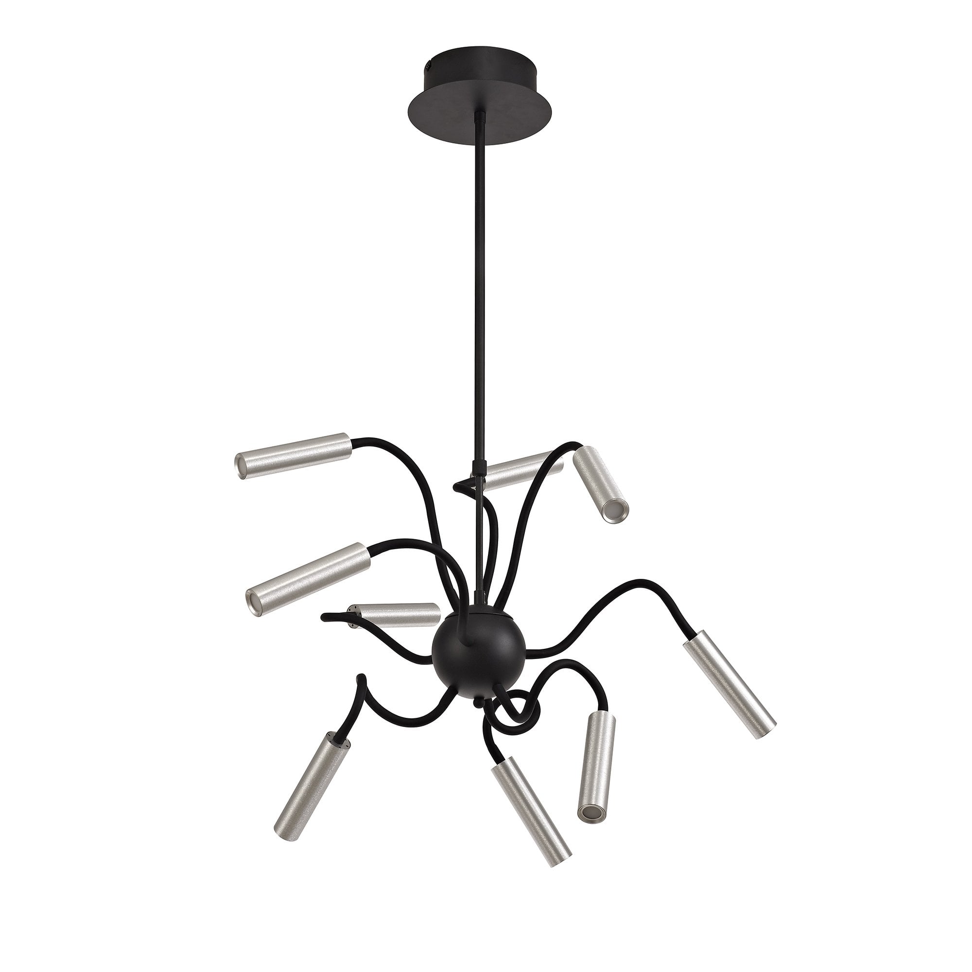 Sputnik Pendant, 9 Light Adjustable Arms, 9 x 4W LED Dimmable, 3000K, 2250lm, Black/Aluminium, 3yrs Warranty