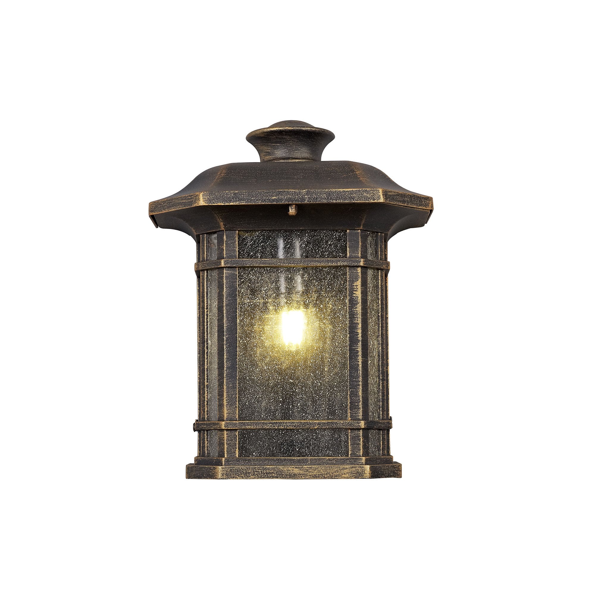 Half Wall Lamp, 1 x E27, Brushed Black Gold/Seeded Glass, IP54, 2yrs Warranty