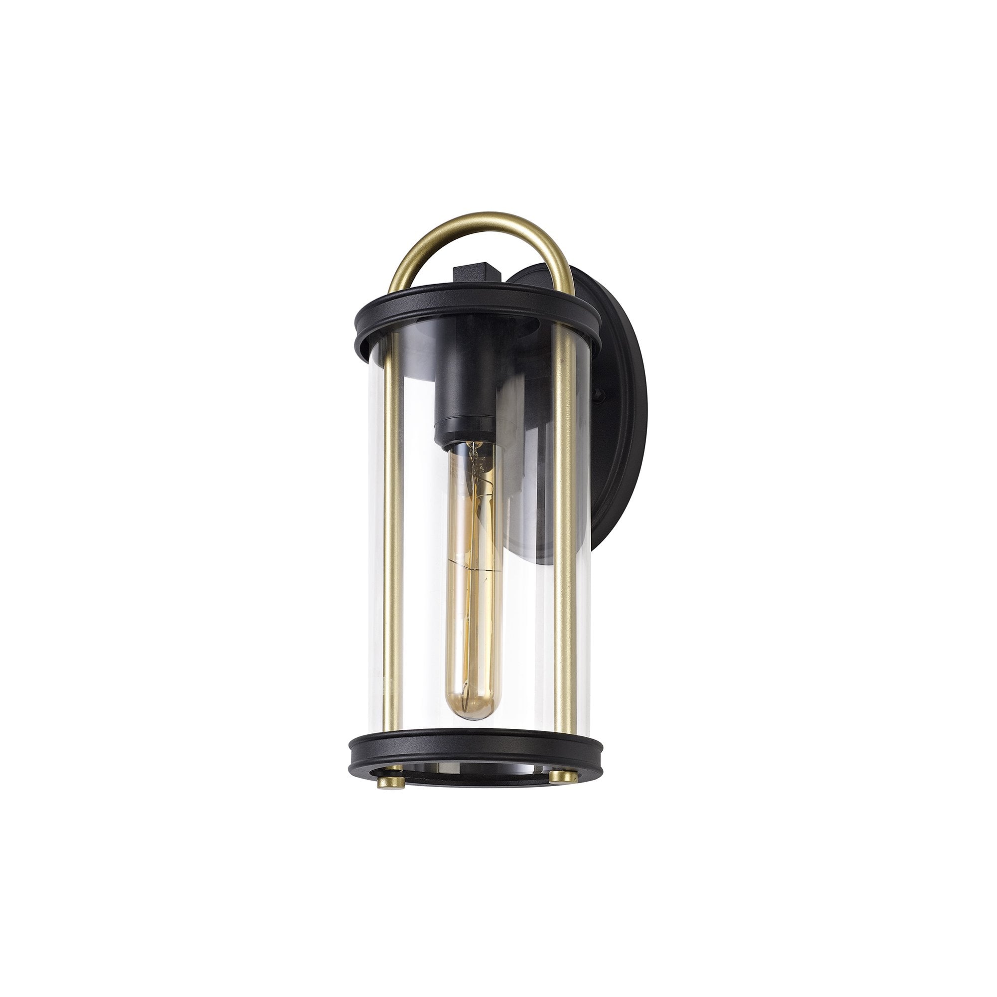 Small Wall Lamp, 1 x E27, Black & Gold/Clear Glass, IP54, 2yrs Warranty