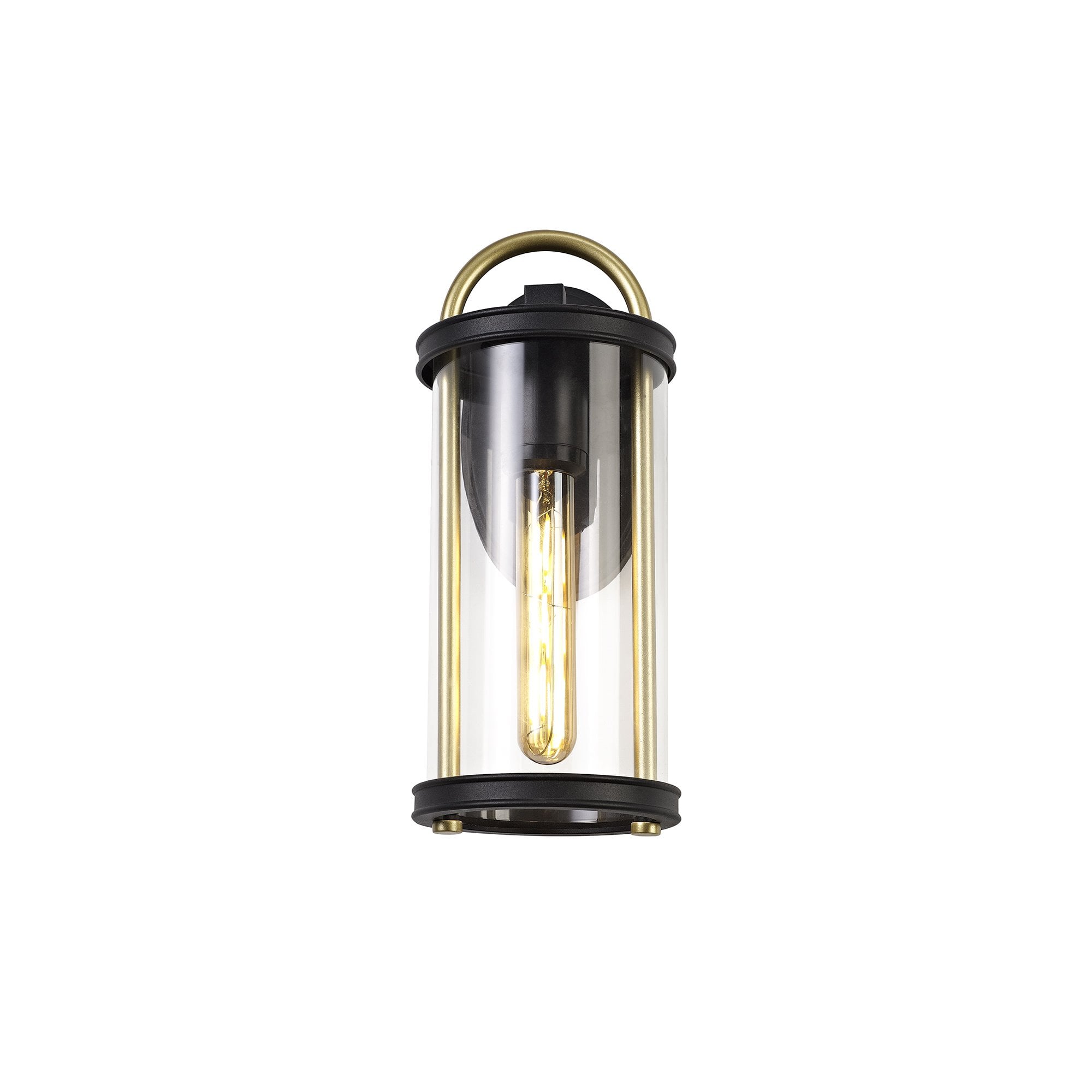 Small Wall Lamp, 1 x E27, Black & Gold/Clear Glass, IP54, 2yrs Warranty