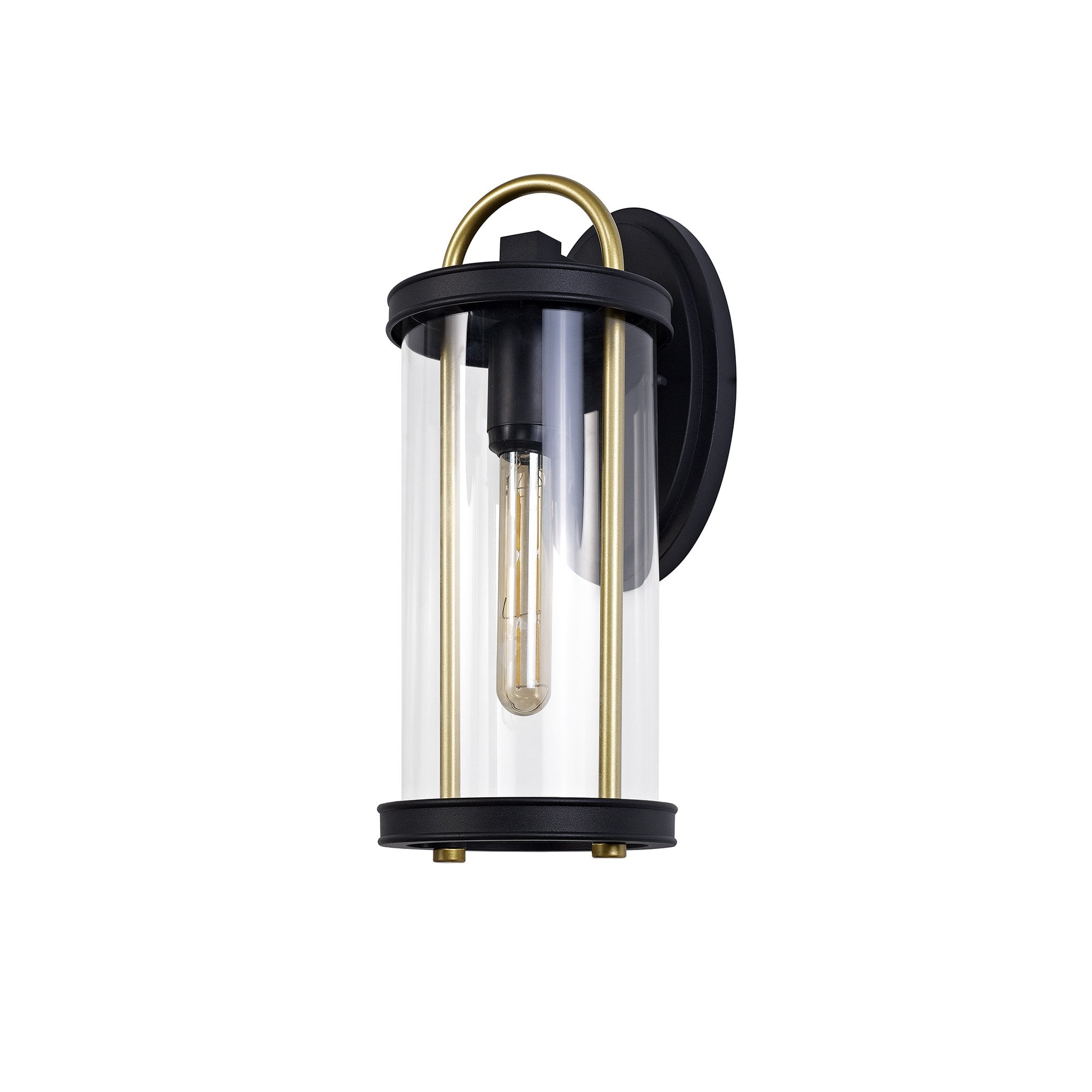 Large Wall Lamp, 1 x E27, Black & Gold/Clear Glass, IP54, 2yrs Warranty