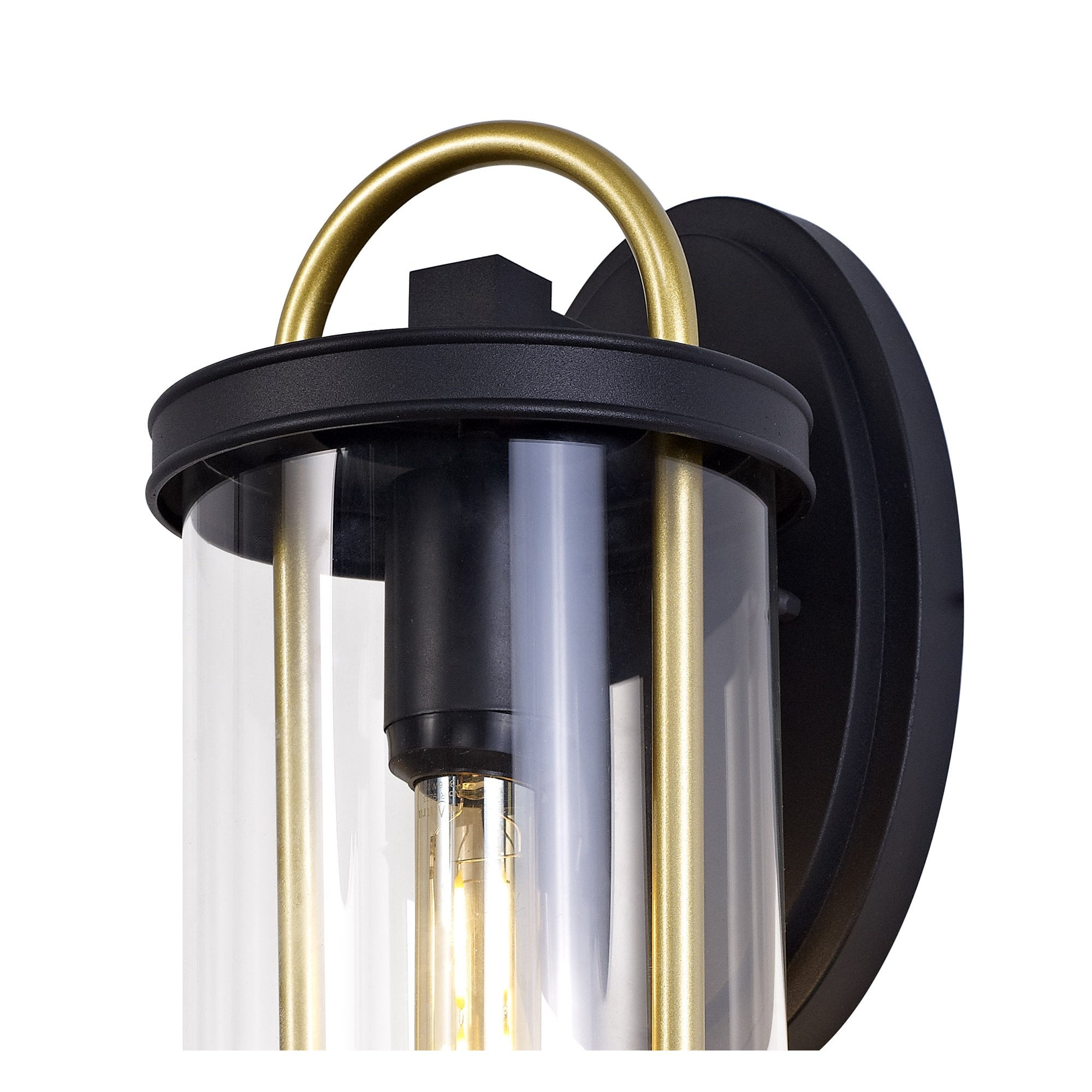 Large Wall Lamp, 1 x E27, Black & Gold/Clear Glass, IP54, 2yrs Warranty