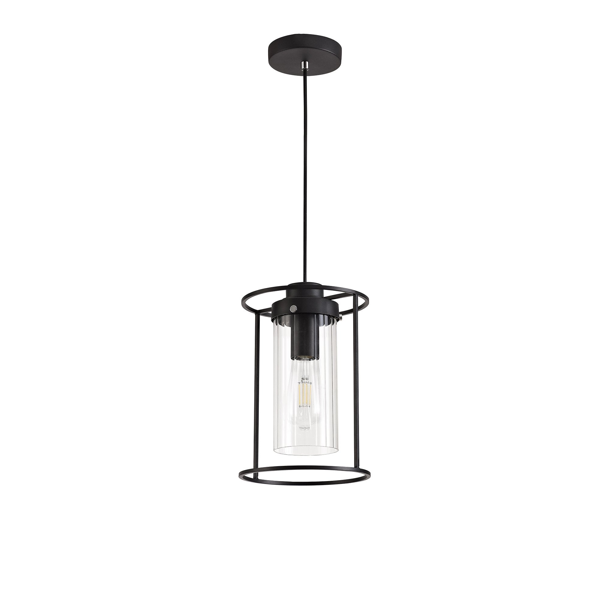 Single Pendant, 1 Light E27, Black/Clear Glass