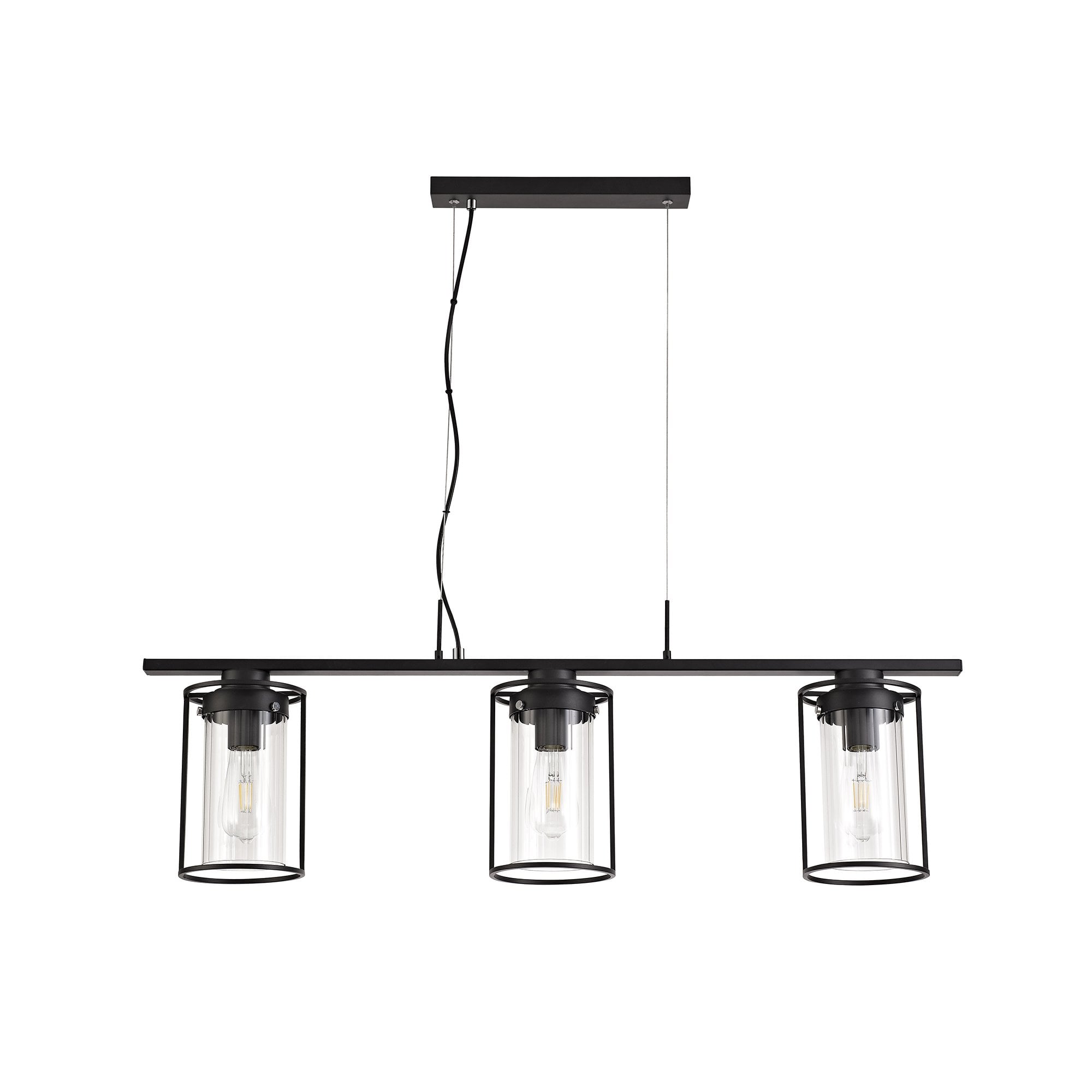 Linear Pendant, 3 Light E27, Black/Clear Glass