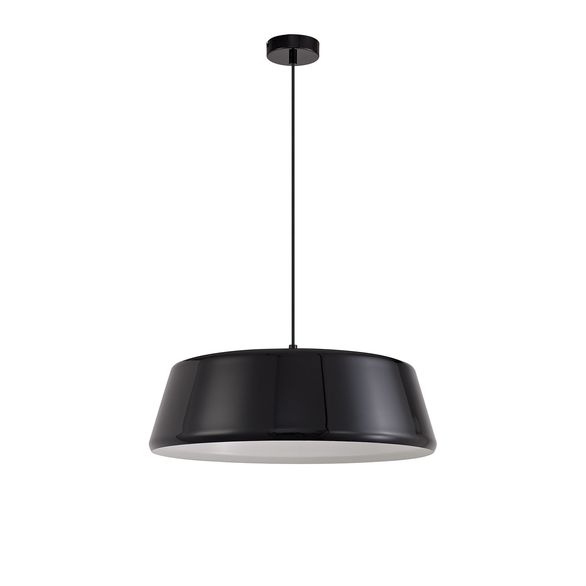 Single Large Pendant, 1 Light Adjustable E27, Gloss Black/Gloss White