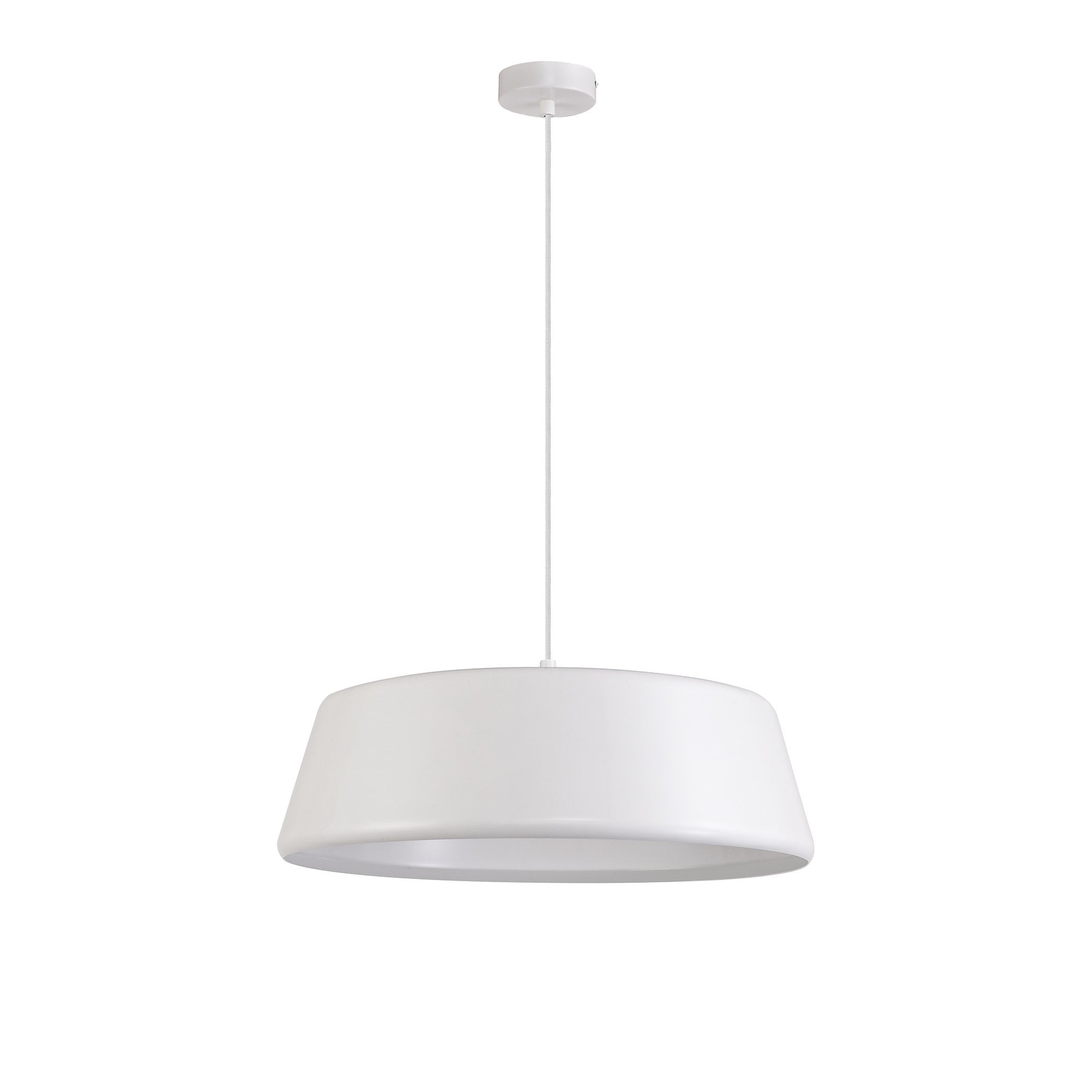 Single Large Pendant, 1 Light Adjustable E27, Gloss White/Gloss White