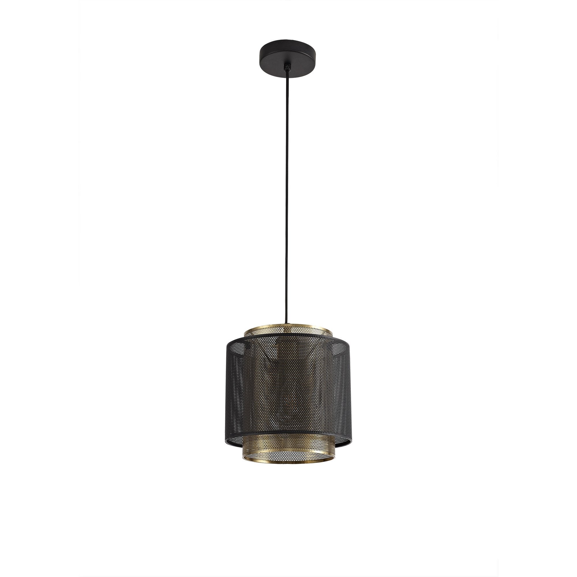 Single Small Pendant, 1 Light Adjustable E27, Matt Black/Satin Gold