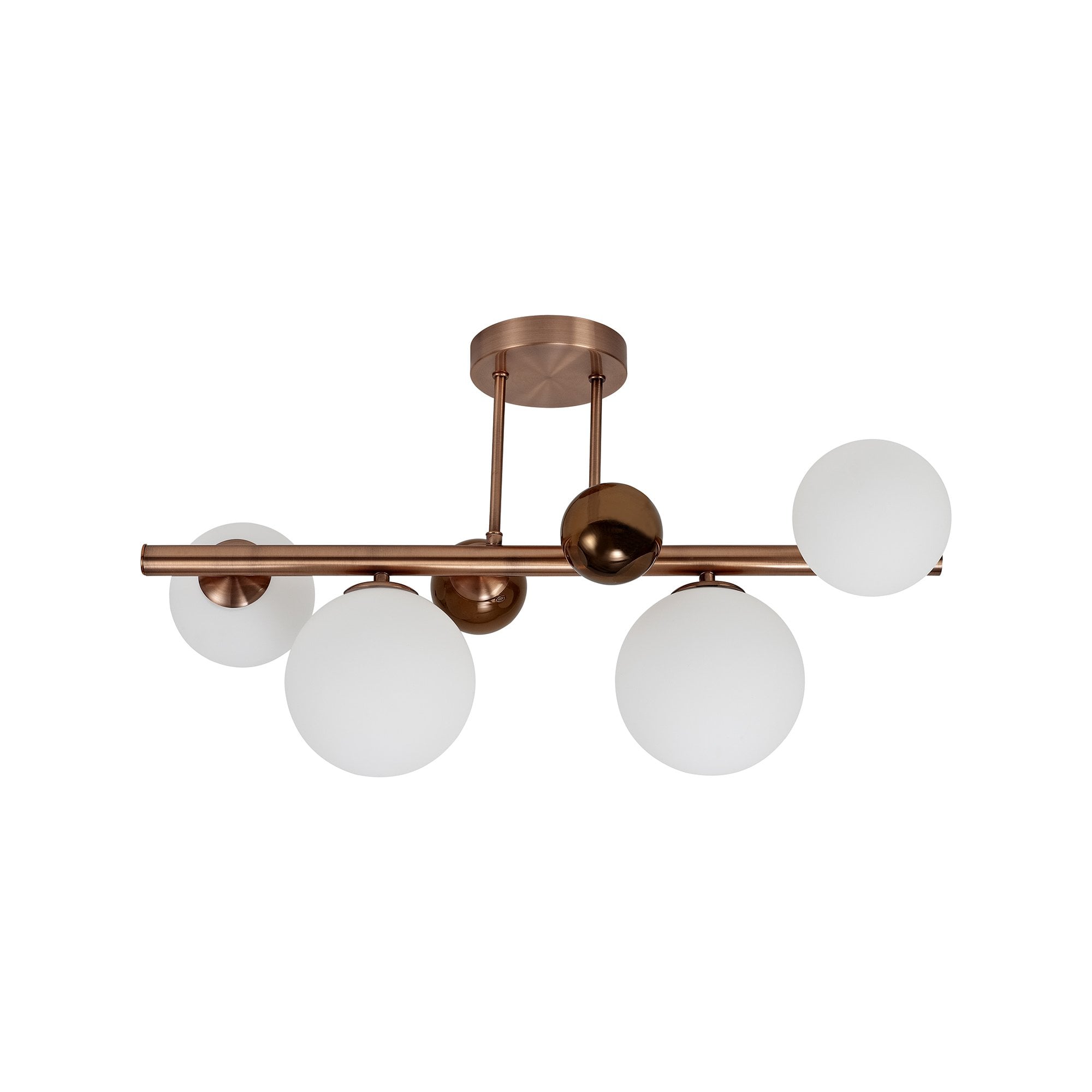 Semi Flush Ceiling Light, 4 x G9, Antique Copper/Opal & Copper Glass