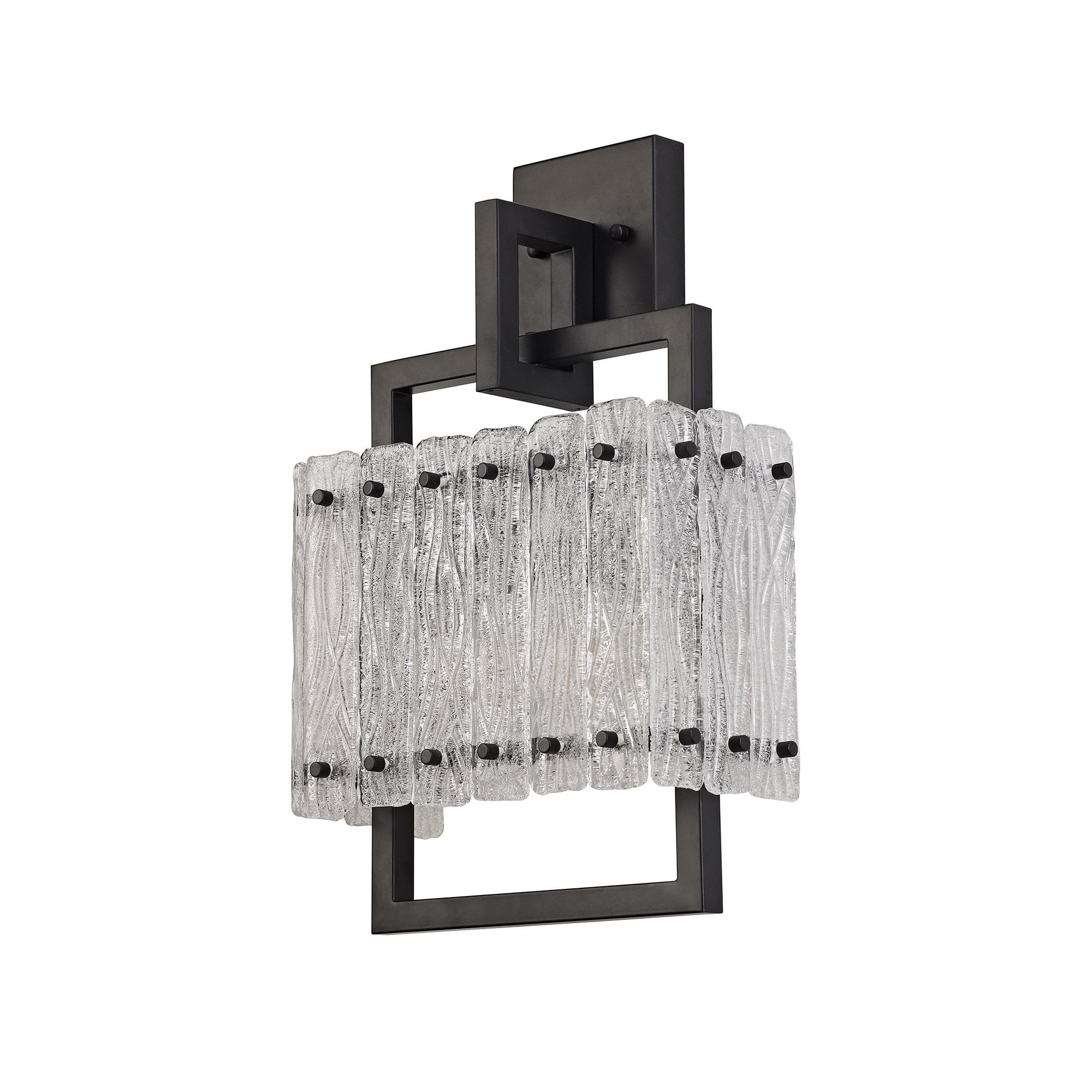 Wall Lamp, 2 Light E27, Matt Black/Crystal Sand Glass