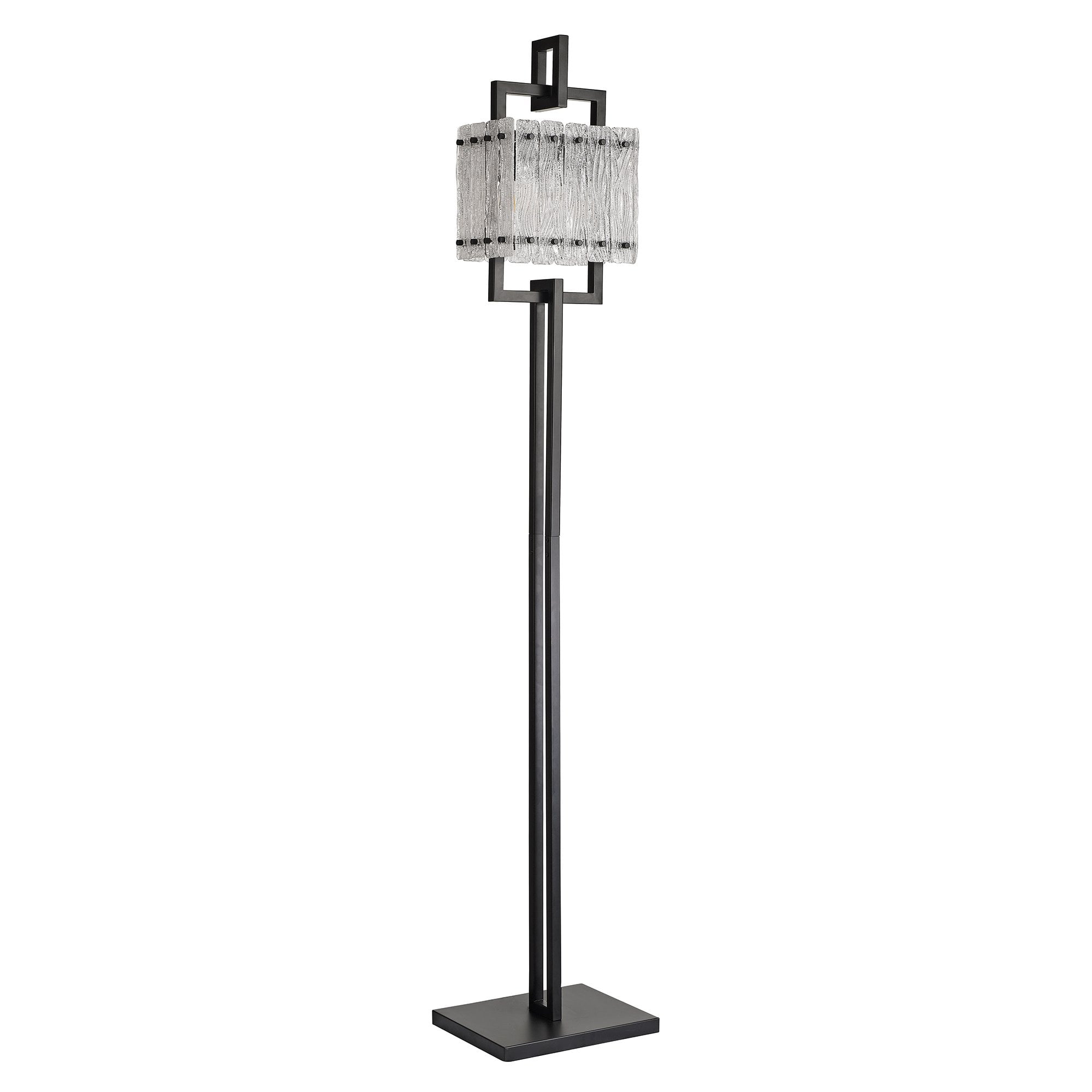 Floor Lamp, 2 Light E27, Matt Black/Crystal Sand Glass