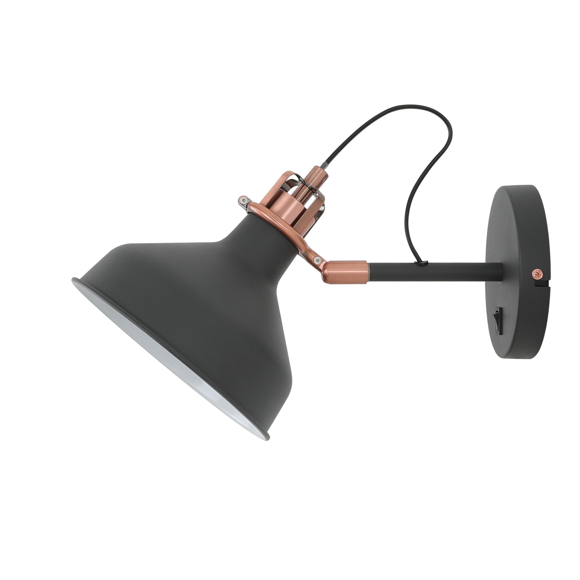 Adjustable Wall Lamp Switched, 1 x E27, Sand Black/Copper/White