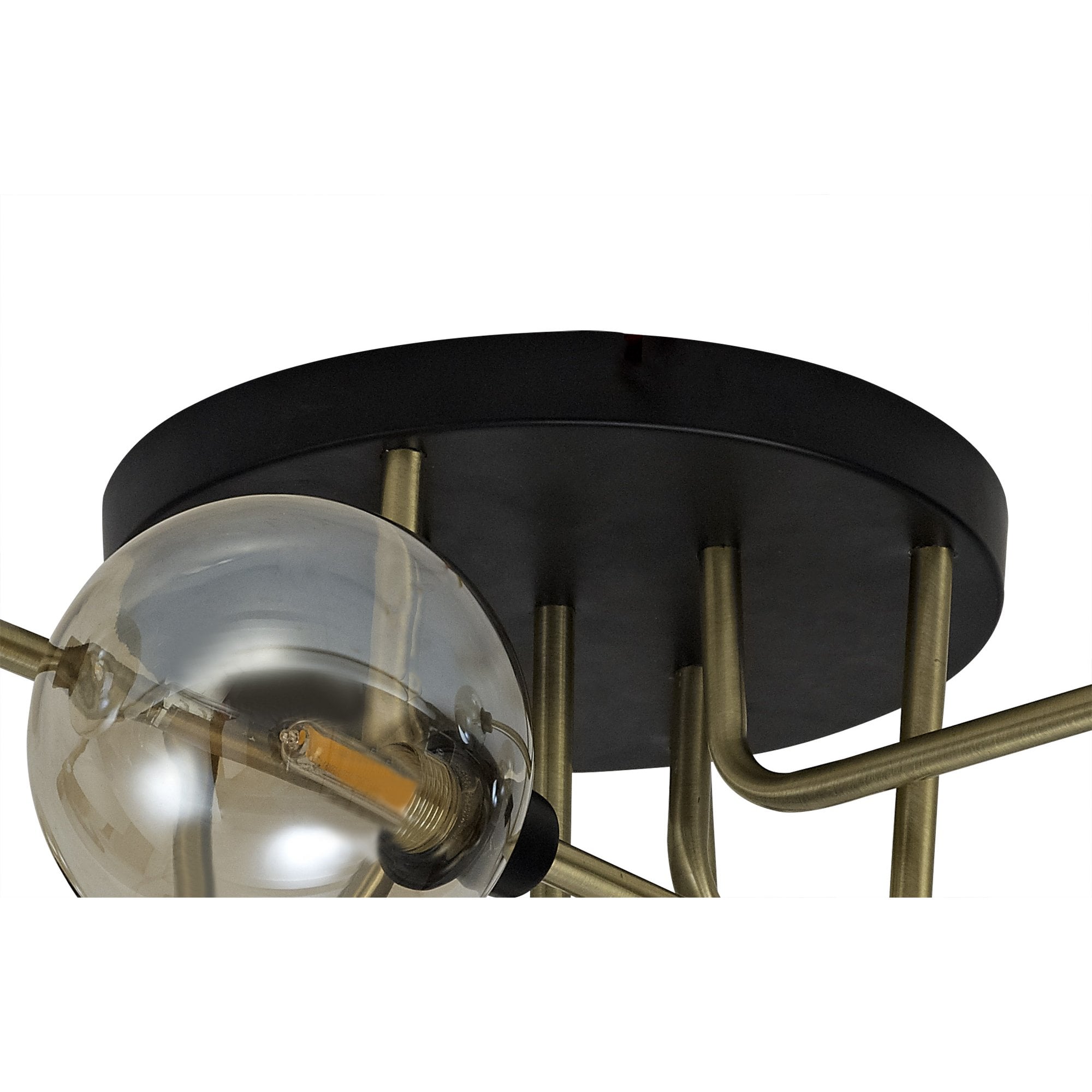 Flush Ceiling, 9 Light G9, Matt Black/Antique Brass/Cognac Glass