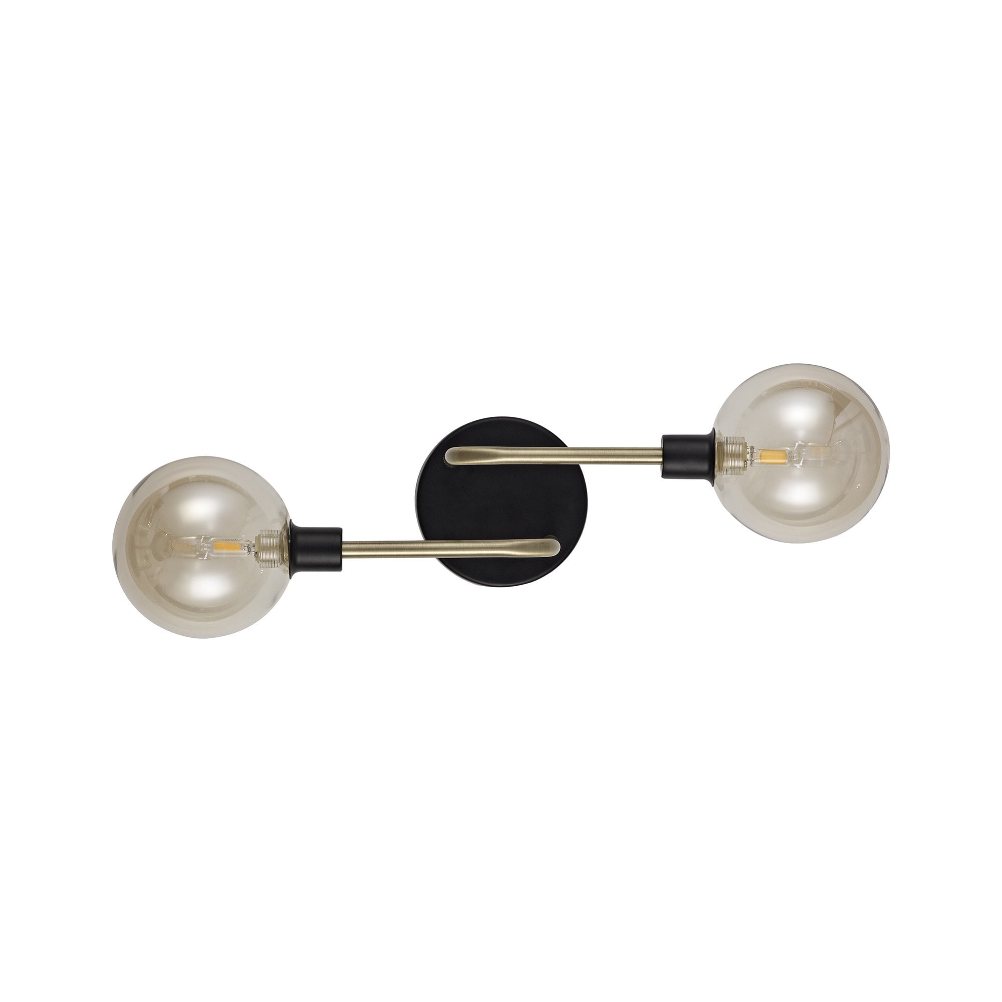 Wall Lamp, 2 Light G9, Matt Black/Antique Brass/Cognac Glass