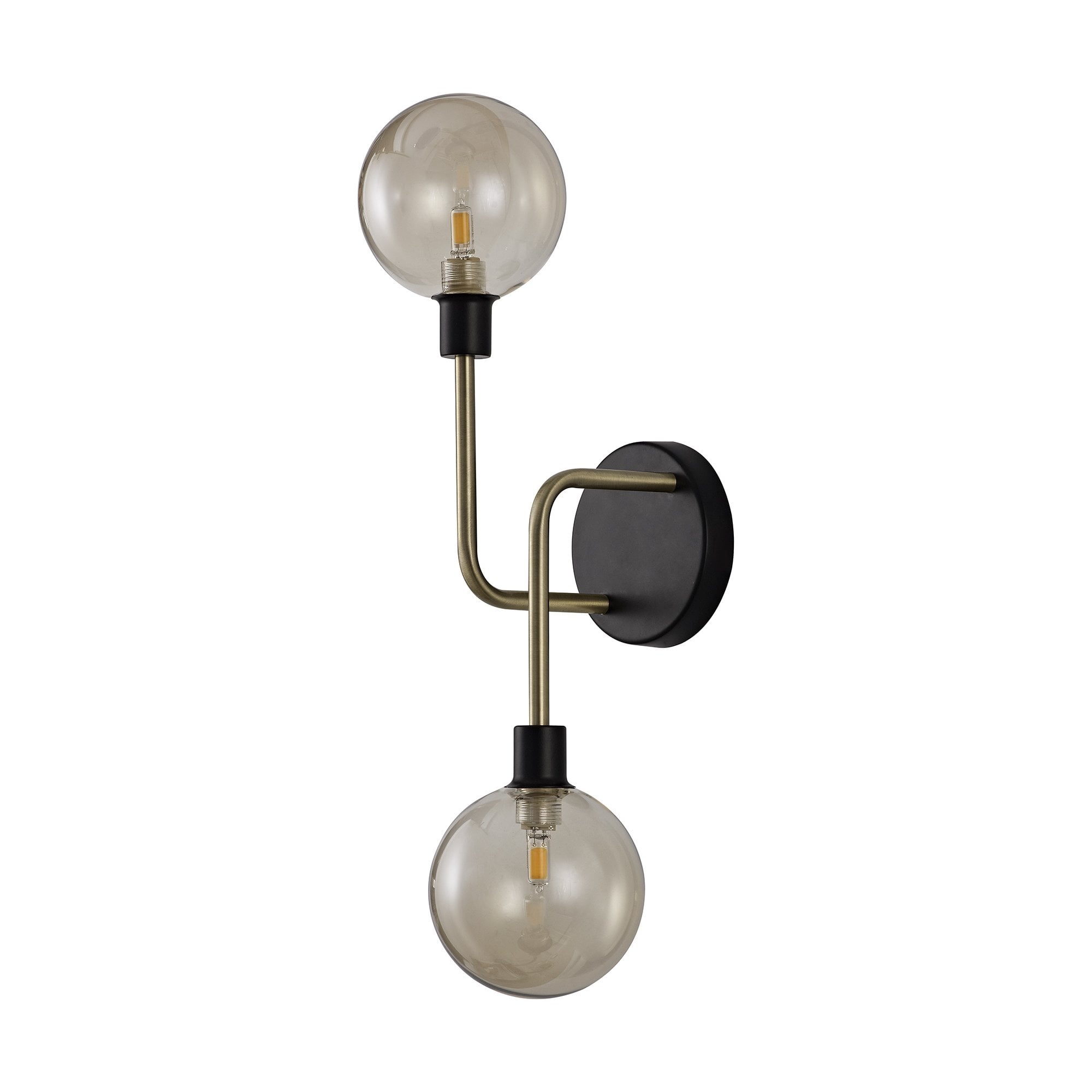 Wall Lamp, 2 Light G9, Matt Black/Antique Brass/Cognac Glass