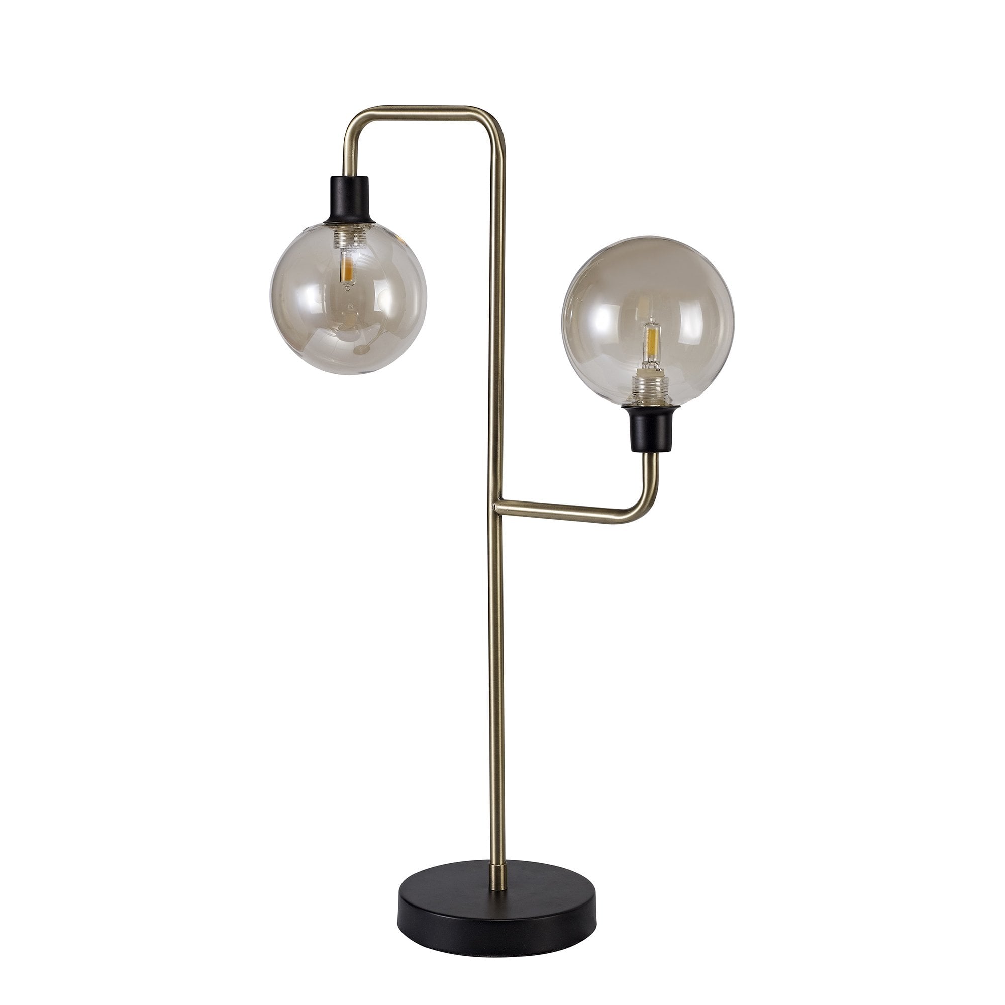 Table Lamp, 2 Light G9, Matt Black/Antique Brass/Cognac Glass