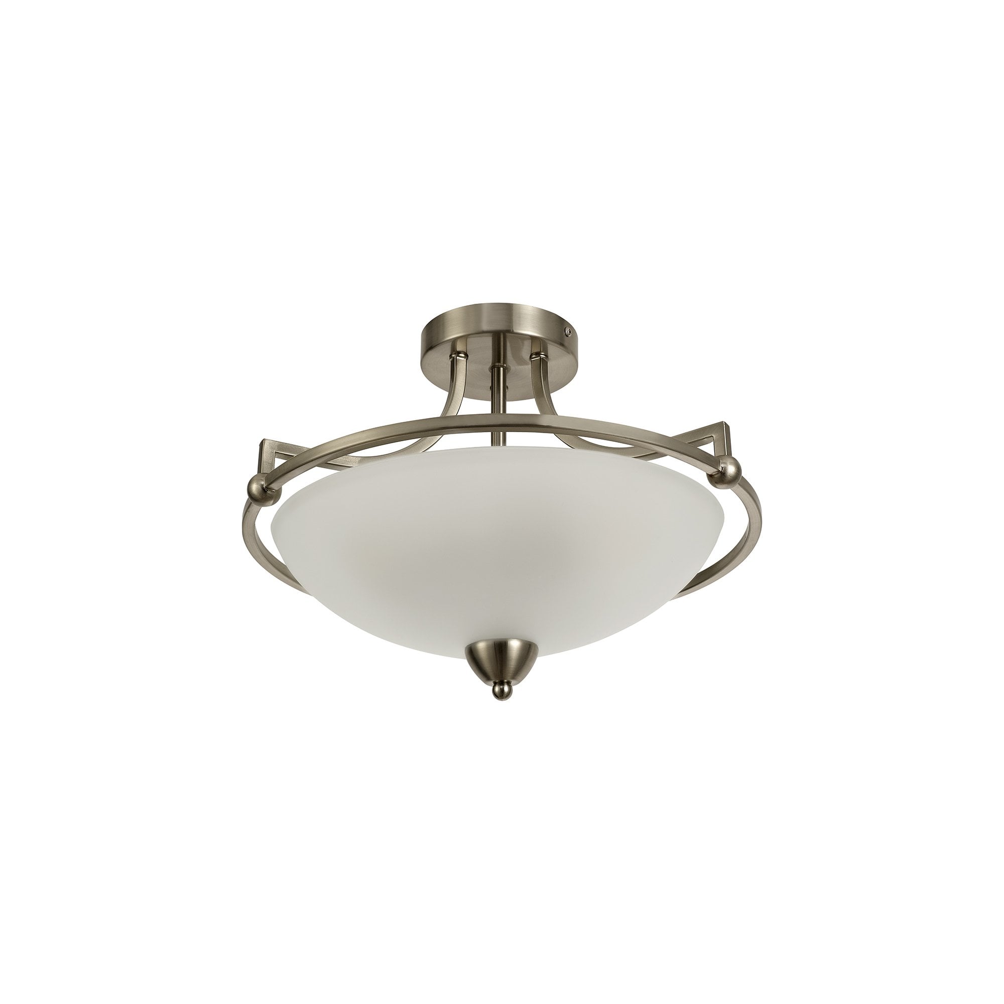 Semi-Flush Ceiling, 3 Light E27, Satin Nickel/Frosted Glass