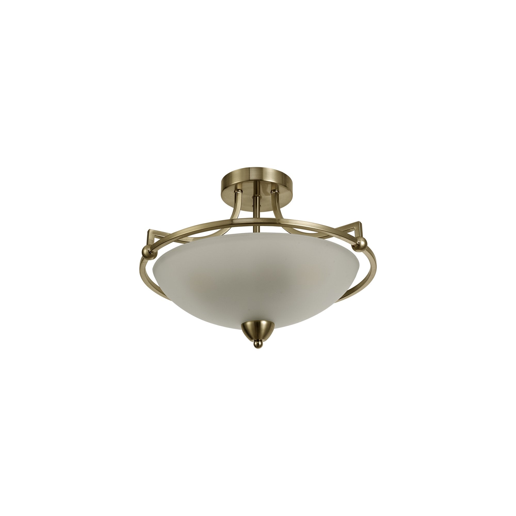 Semi-Flush Ceiling, 3 Light E27, Antique Brass/Frosted Glass